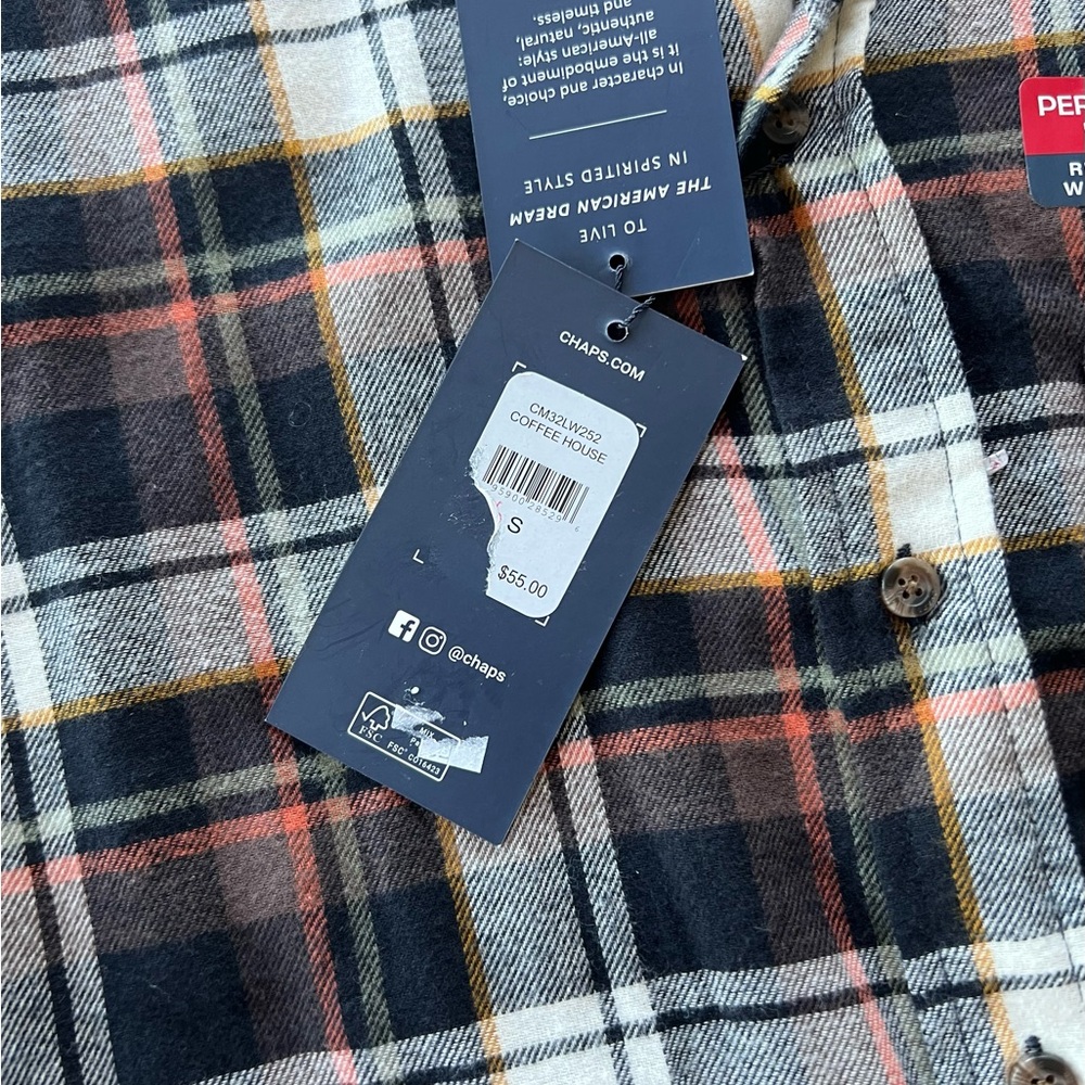 Chaps Performance Flannel Button Down In Navy Pla… - image 5